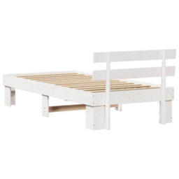 Berkfield Modern Bed Frame With Headboard White 100X200 Cm Solid Wood Pine - thumbnail 7