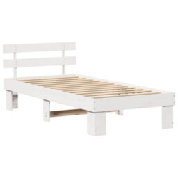 Berkfield Modern Bed Frame With Headboard White 100X200 Cm Solid Wood Pine - thumbnail 1
