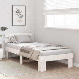 Berkfield Modern Bed Frame With Headboard White 100X200 Cm Solid Wood Pine - thumbnail 4