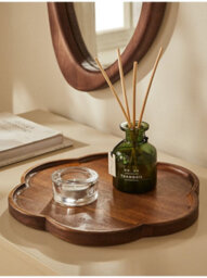 Biznest Decorative Acacia Wood Flower Silhouette Tray Floral Design Candle Holder Brown Rustic Effect Home Storage Organiser 30 Cm - thumbnail 1