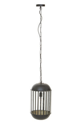Orsina Black Metal Pendant Light, Capsule Cage Frame With Clear Glass Panels, Handcrafted Hanging Light Fixture - image 1