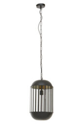 Orsina Black Metal Pendant Light, Capsule Cage Frame With Clear Glass Panels, Handcrafted Hanging Light Fixture - thumbnail 2