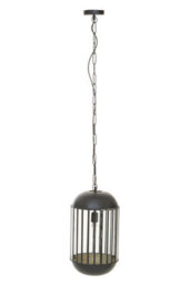 Orsina Black Metal Pendant Light, Capsule Cage Frame With Clear Glass Panels, Handcrafted Hanging Light Fixture - thumbnail 1