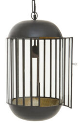 Orsina Black Metal Pendant Light, Capsule Cage Frame With Clear Glass Panels, Handcrafted Hanging Light Fixture - thumbnail 3