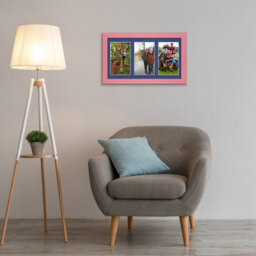 AK Frames 40X20Cm Pastel Pink Modern Multi Photo Frame With Blue Mount - Holds 3 Apertures (3X) 6X4 Photos - thumbnail 3