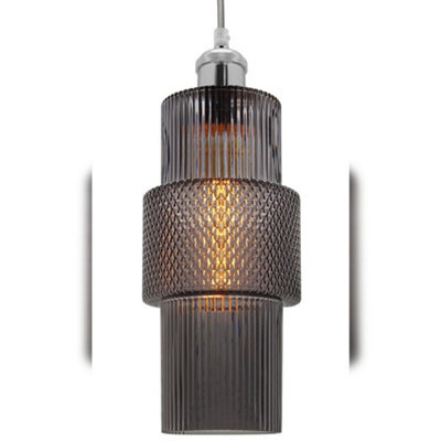 Long Life Lamps Company Modern Vintage Ceiling Pendant Lamp Shade Smoked Grey Cylindrical Glass H3045 - image 1