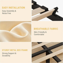 Platform Bed Frame,linen Upholstered Bed Frame With Headboard Beige - thumbnail 5