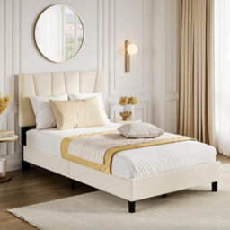 Platform Bed Frame,linen Upholstered Bed Frame With Headboard Beige - thumbnail 1