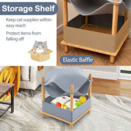 Costway 2-Tier Wooden Cat House Modern Cat Tree W/semi-Enclosed Condo-Gray - thumbnail 3