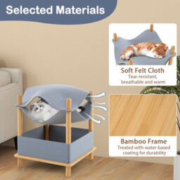 Costway 2-Tier Wooden Cat House Modern Cat Tree W/semi-Enclosed Condo-Gray - thumbnail 5