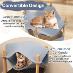 Costway 2-Tier Wooden Cat House Modern Cat Tree W/semi-Enclosed Condo-Gray - thumbnail 8