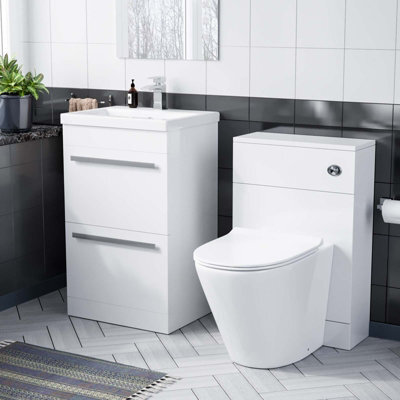 Nes Home 1000 mm Basin 2 Drawer Vanity Cabinet And White Modern Wc Toilet Pan Combo Suite - image 1