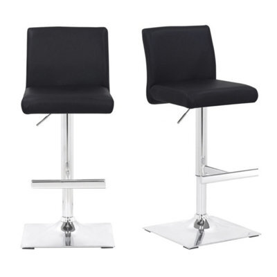 Lamboro Snella Real Leather Kitchen Bar Stool Pair Black, Adjustable Swivel Gas Lift, Chrome Base, For Breakfast Bar Or Kitchen - image 1