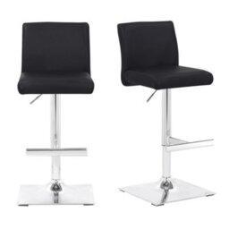 Lamboro Snella Real Leather Kitchen Bar Stool Pair Black, Adjustable Swivel Gas Lift, Chrome Base, For Breakfast Bar Or Kitchen - thumbnail 1
