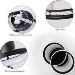 22W 24Cm Modern Led Ceiling Light Cold White Chandelier Metal Black Wall Lamp - thumbnail 3
