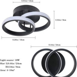 22W 24Cm Modern Led Ceiling Light Cold White Chandelier Metal Black Wall Lamp - thumbnail 2