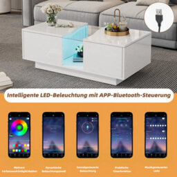 Btm Led Coffee Table With 2 Drawers, 16Colour Lights, High Gloss Centre Table For Living Room, White - thumbnail 9