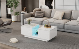 Btm Led Coffee Table With 2 Drawers, 16Colour Lights, High Gloss Centre Table For Living Room, White - thumbnail 4
