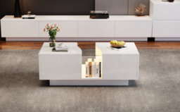 Btm Led Coffee Table With 2 Drawers, 16Colour Lights, High Gloss Centre Table For Living Room, White - thumbnail 3