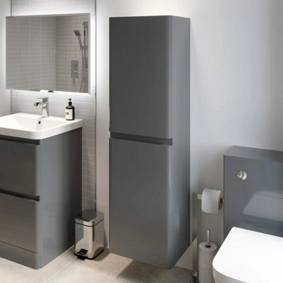 Affine 1400mm Tall Bathroom Wall Hung Storage Cabinet Cupboard Soft Close Gloss Grey - image 1