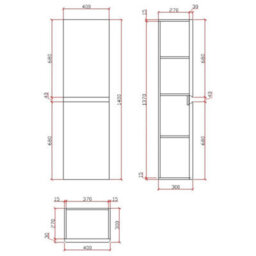 Affine 1400mm Tall Bathroom Wall Hung Storage Cabinet Cupboard Soft Close Gloss Grey - thumbnail 5