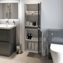 Affine 1400mm Tall Bathroom Wall Hung Storage Cabinet Cupboard Soft Close Gloss Grey - thumbnail 2