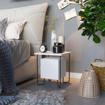Fwstyle 1 Door Bedside Table Cabinet Matt White Black Metal Frame Modern Design - image 1