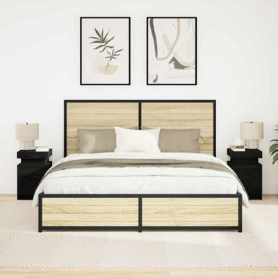 Berkfield Bedside Cabinet With Led Lights 2 Pcs Black Oak 35X39X55 Cm - image 1