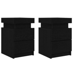 Berkfield Bedside Cabinet With Led Lights 2 Pcs Black Oak 35X39X55 Cm - thumbnail 6