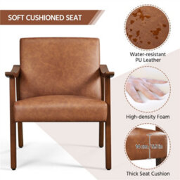 Yaheetech Brown Modern Faux Leather Accent Chair With Solid Wood Legs - thumbnail 4