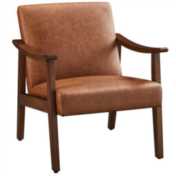 Yaheetech Brown Modern Faux Leather Accent Chair With Solid Wood Legs - thumbnail 2