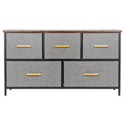 5 Drawer Chest Of Drawers Fabric Storage Unit With Wood Top And Metal Frame Freestanding Bedroom Or Hallway Brown - thumbnail 7