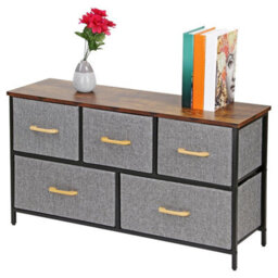 5 Drawer Chest Of Drawers Fabric Storage Unit With Wood Top And Metal Frame Freestanding Bedroom Or Hallway Brown - thumbnail 6