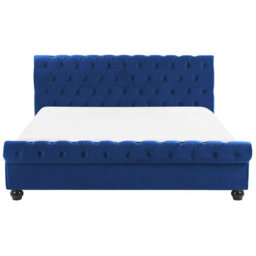 Beliani Bed Velvet Avallon 180 X 200 Cm (Eu Super King) Navy Blue - thumbnail 4