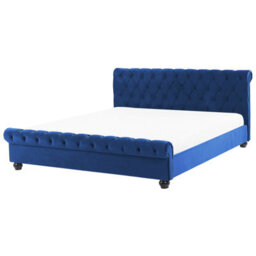 Beliani Bed Velvet Avallon 180 X 200 Cm (Eu Super King) Navy Blue - thumbnail 1