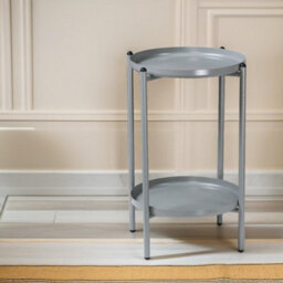 Pirlo Plush 2 Tier Round Metal Coffee Table Grey Living Room Furniture - thumbnail 1