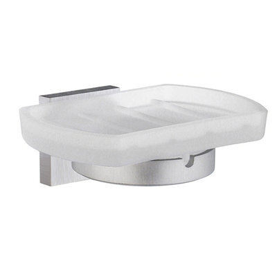 Smedbo Frosted Glass Soap Dish Tray And Brushed Chrome Wall Mounted Holder With Concealed Screws For Bath Shower Bathroom