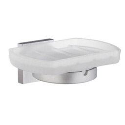 Smedbo Frosted Glass Soap Dish Tray And Brushed Chrome Wall Mounted Holder With Concealed Screws For Bath Shower Bathroom