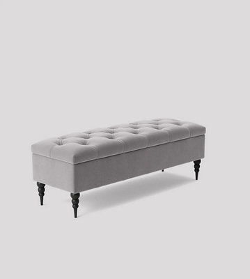 180Cm Safar Ottoman Bench With Storage And Turned Wooden Legs- Plush Velvet Shoes Bench - Silver Chesterfield Storage Bench - image 1