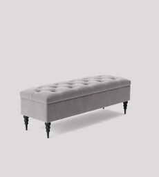 180Cm Safar Ottoman Bench With Storage And Turned Wooden Legs- Plush Velvet Shoes Bench - Silver Chesterfield Storage Bench
