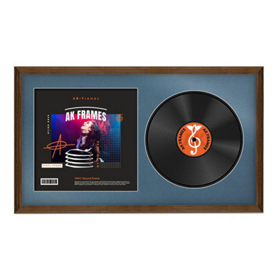 "30X17"" Walnut Classic Vinyl Record Frame With Pompadour Mount For 12 Inch Lp Album Cover & Disc - Ak Frames" - image 1