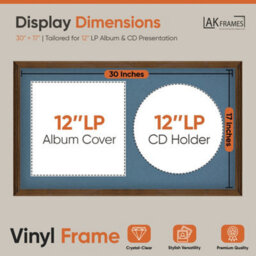 "30X17"" Walnut Classic Vinyl Record Frame With Pompadour Mount For 12 Inch Lp Album Cover & Disc - Ak Frames" - thumbnail 2