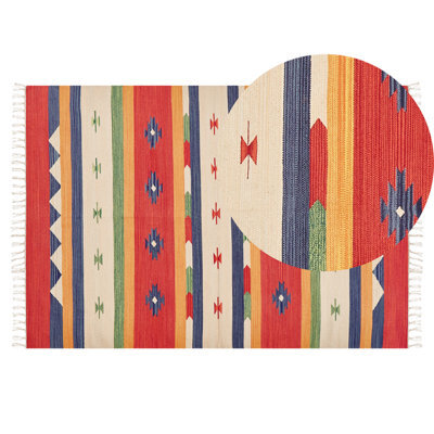 Beliani Rug Alapars Multicolour 140 X 200 Cm Cotton Kilim - image 1