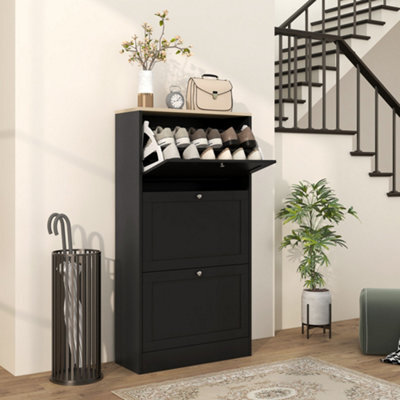 Homcom Narrow Shoe Cabinet W/ 3 Flip Drawers For 12-18 Pairs Of Shoes Black - image 1