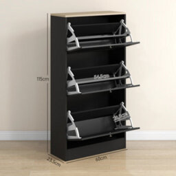 Homcom Narrow Shoe Cabinet W/ 3 Flip Drawers For 12-18 Pairs Of Shoes Black - thumbnail 3