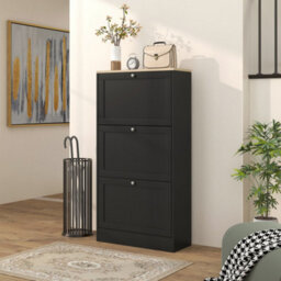 Homcom Narrow Shoe Cabinet W/ 3 Flip Drawers For 12-18 Pairs Of Shoes Black - thumbnail 8