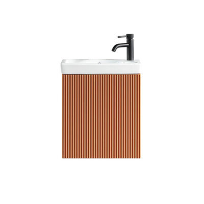 FNX Bathrooms Fluted Mini Cloakroom Vanity Unit With Basin Wall Hung Soft Close Door Integrated Storage - Bruciata Orange - image 1