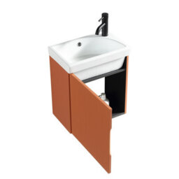 FNX Bathrooms Fluted Mini Cloakroom Vanity Unit With Basin Wall Hung Soft Close Door Integrated Storage - Bruciata Orange - thumbnail 4