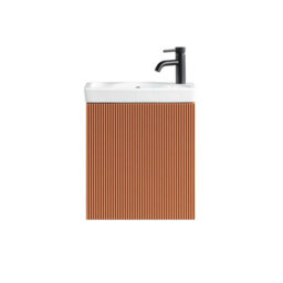 FNX Bathrooms Fluted Mini Cloakroom Vanity Unit With Basin Wall Hung Soft Close Door Integrated Storage - Bruciata Orange - thumbnail 1