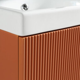 FNX Bathrooms Fluted Mini Cloakroom Vanity Unit With Basin Wall Hung Soft Close Door Integrated Storage - Bruciata Orange - thumbnail 6